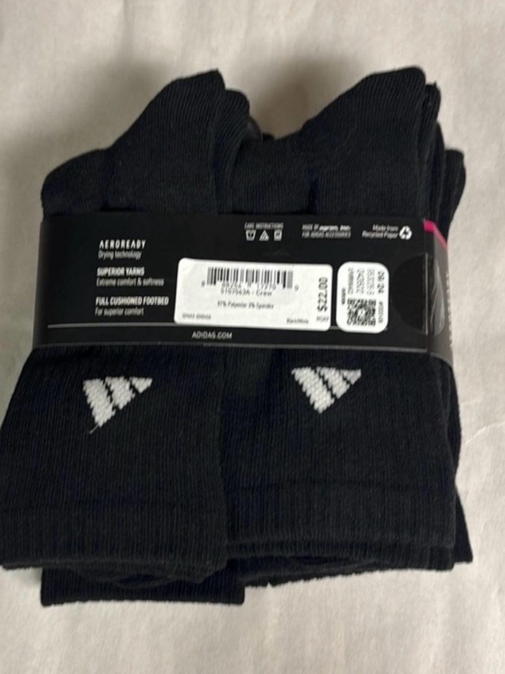 New Adidas Socks Women’s 6 Pair Black Cushioned Aeroready Crew Casual Activewear - Picture 4 of 13